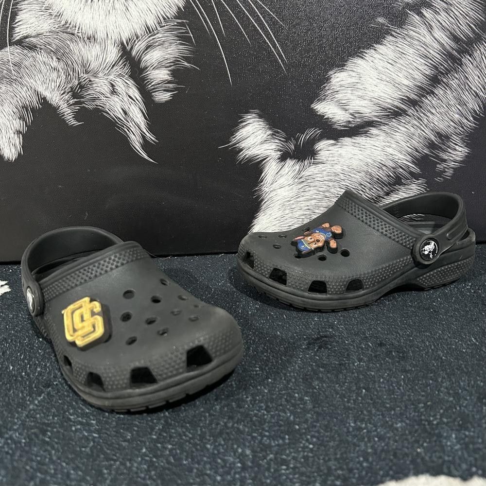 Crocs Clog Shoes Unisex Kids 11 Black Rubber Paw Patrol Chase Jibbitz Slingback